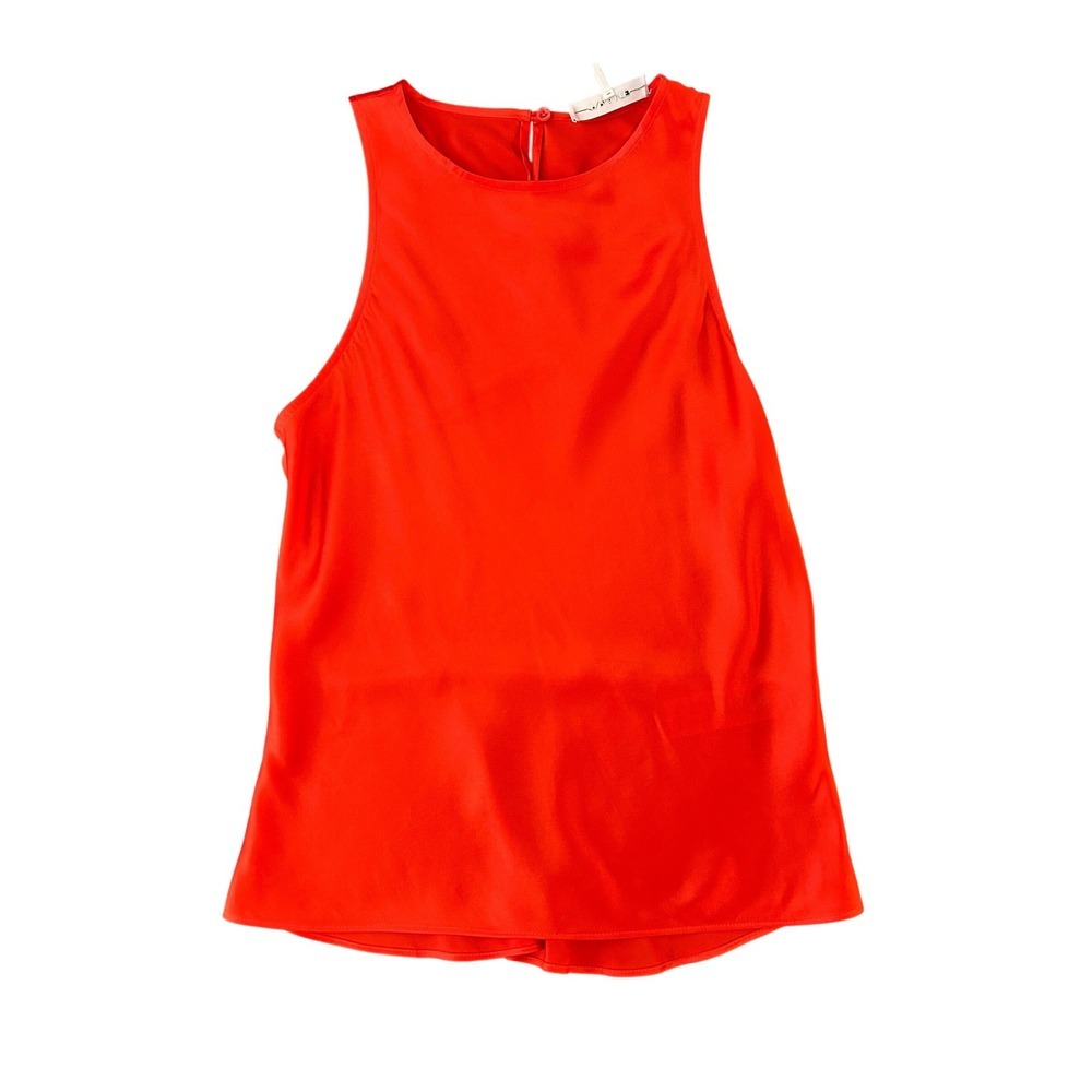 FRAME Red Orange 100% Washable Silk Sleeveless Keyhole Back Top XS (1240)